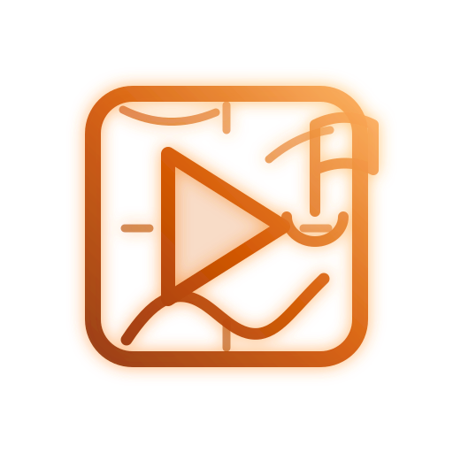 Molten line icon combining a play button, waveform, music note, and video frame